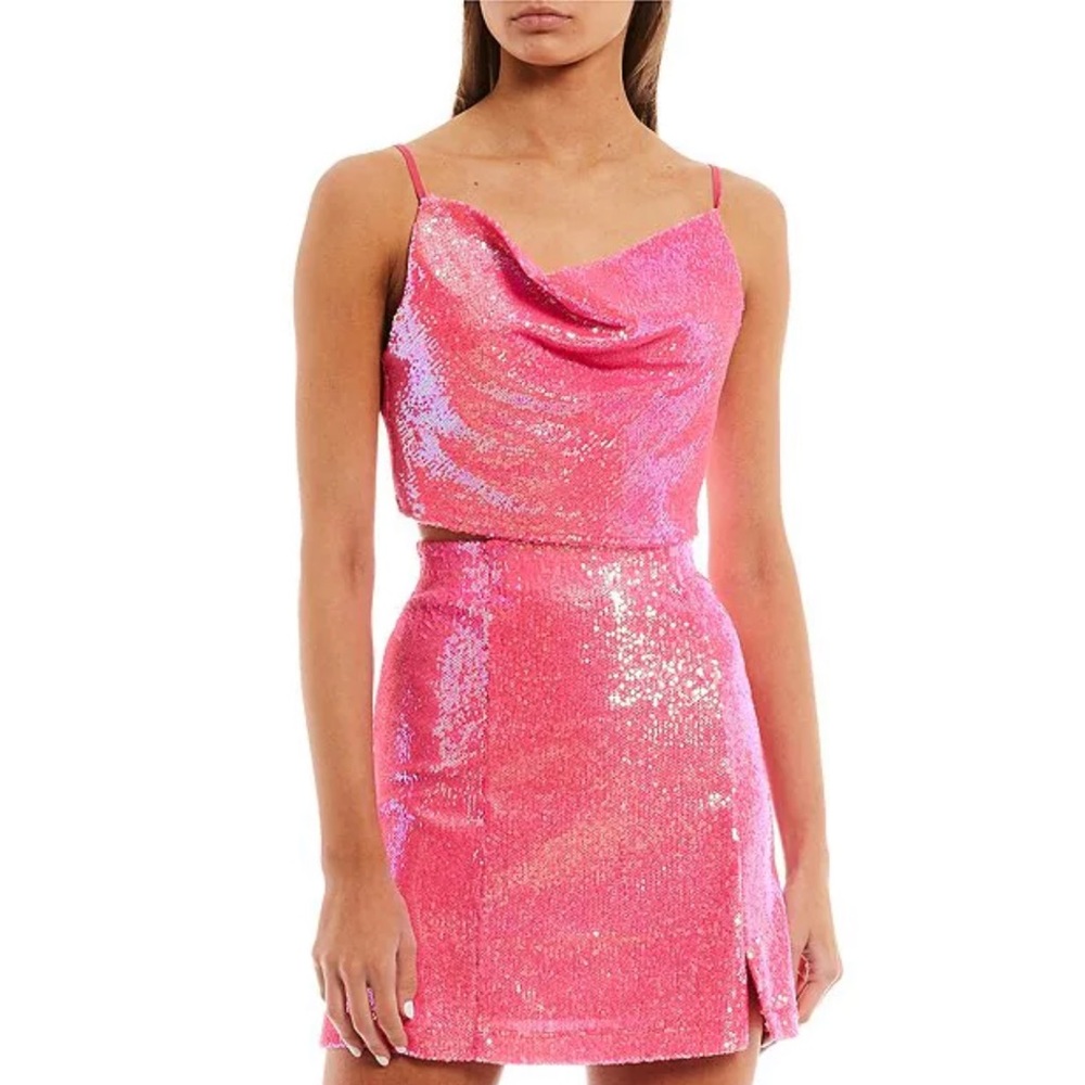 Hot pink sequin two piece set